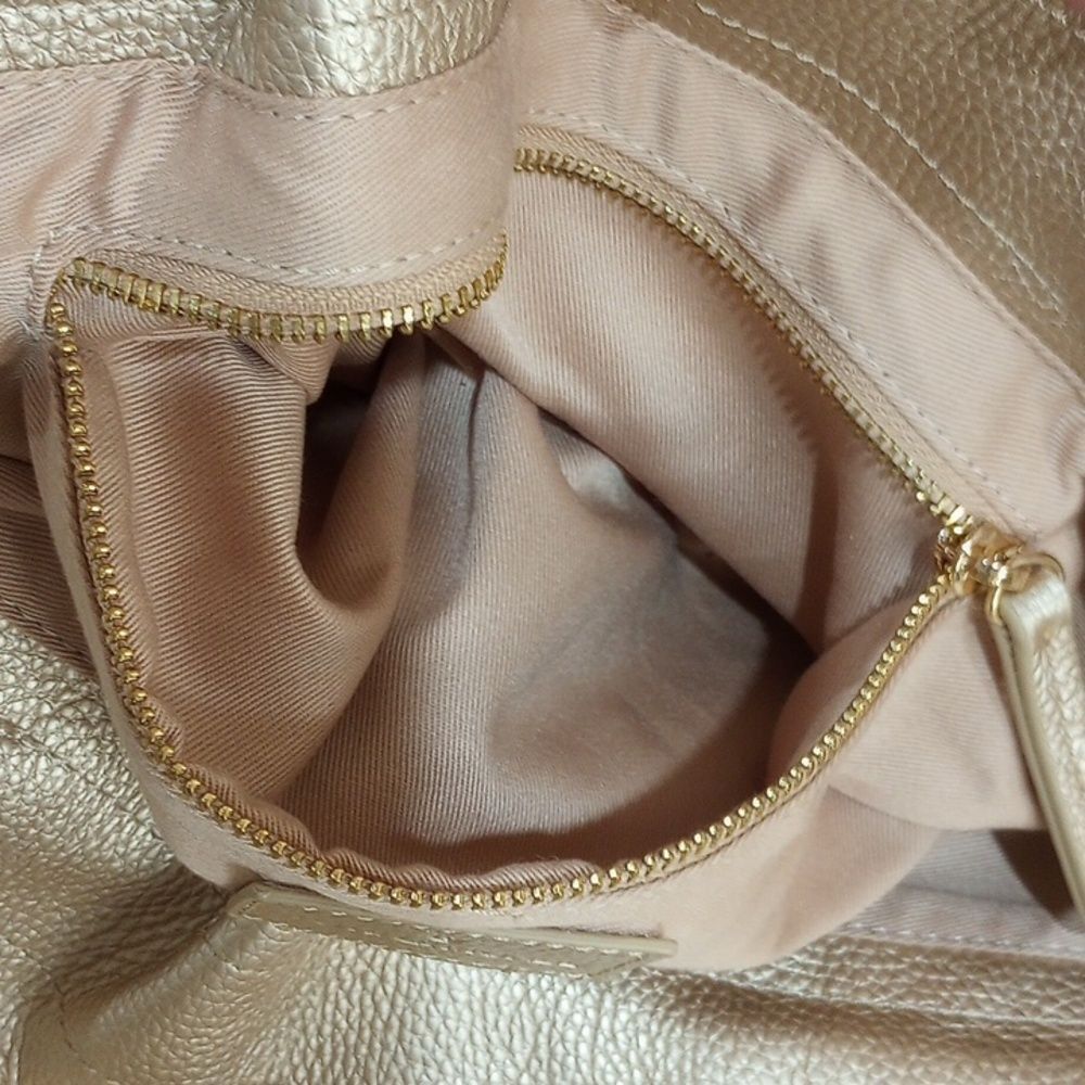 Tote Le Monde Champagne Gold Roma Cinch Soft Pebbled Leather Bag Purse - Nice! - Picture 10 of 15